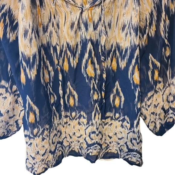 Kenar blue yellow  mid length sleeves see through blouse shirt - Picture 7 of 10